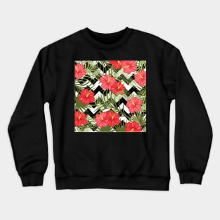 Tropical Floral Pattern with Chevron Crewneck Sweatshirt